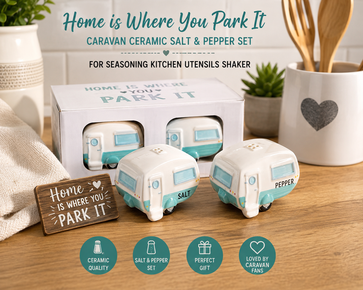 Home is Where You Park It Caravan Ceramic Salt & Pepper Set for Seasoning Kitchen Utensils Shaker