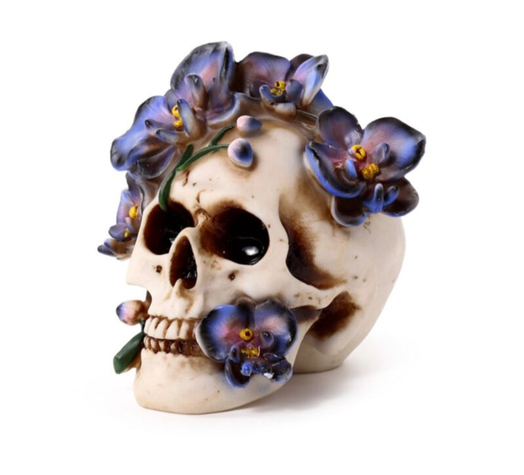 Skull with Purple Vine Flowers
