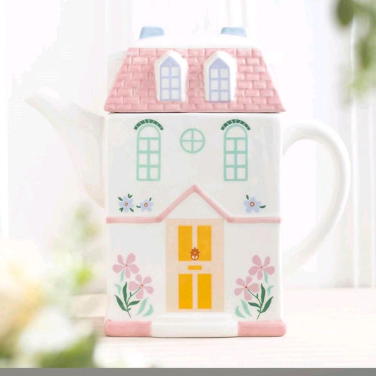 Pastel House Shaped Teapot for Kitchen and Dining Ceramic