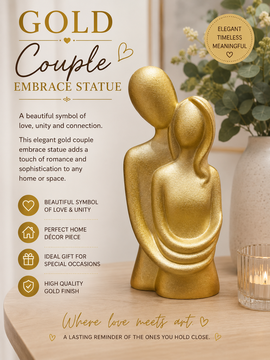 Gold Couple Embrace Statue
