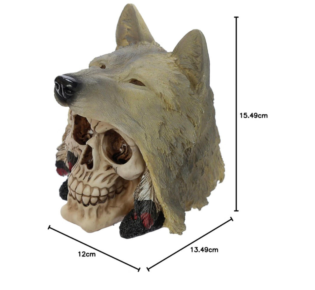 Skull with Wolf Head Decoration Ornament