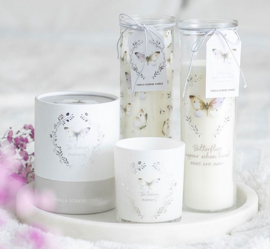 In Loving Memory White Butterfly Vanilla Candle