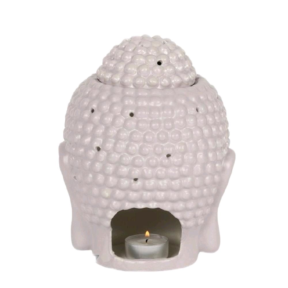Large Grey Buddha Head Wax Oil Burner with Lid Decorative Aroma Diffuser for Home Use Ceramic