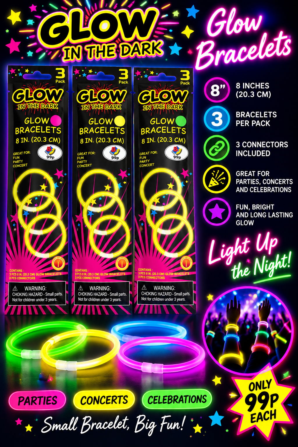 Glow in the dark bracelets 1 pkt supplied