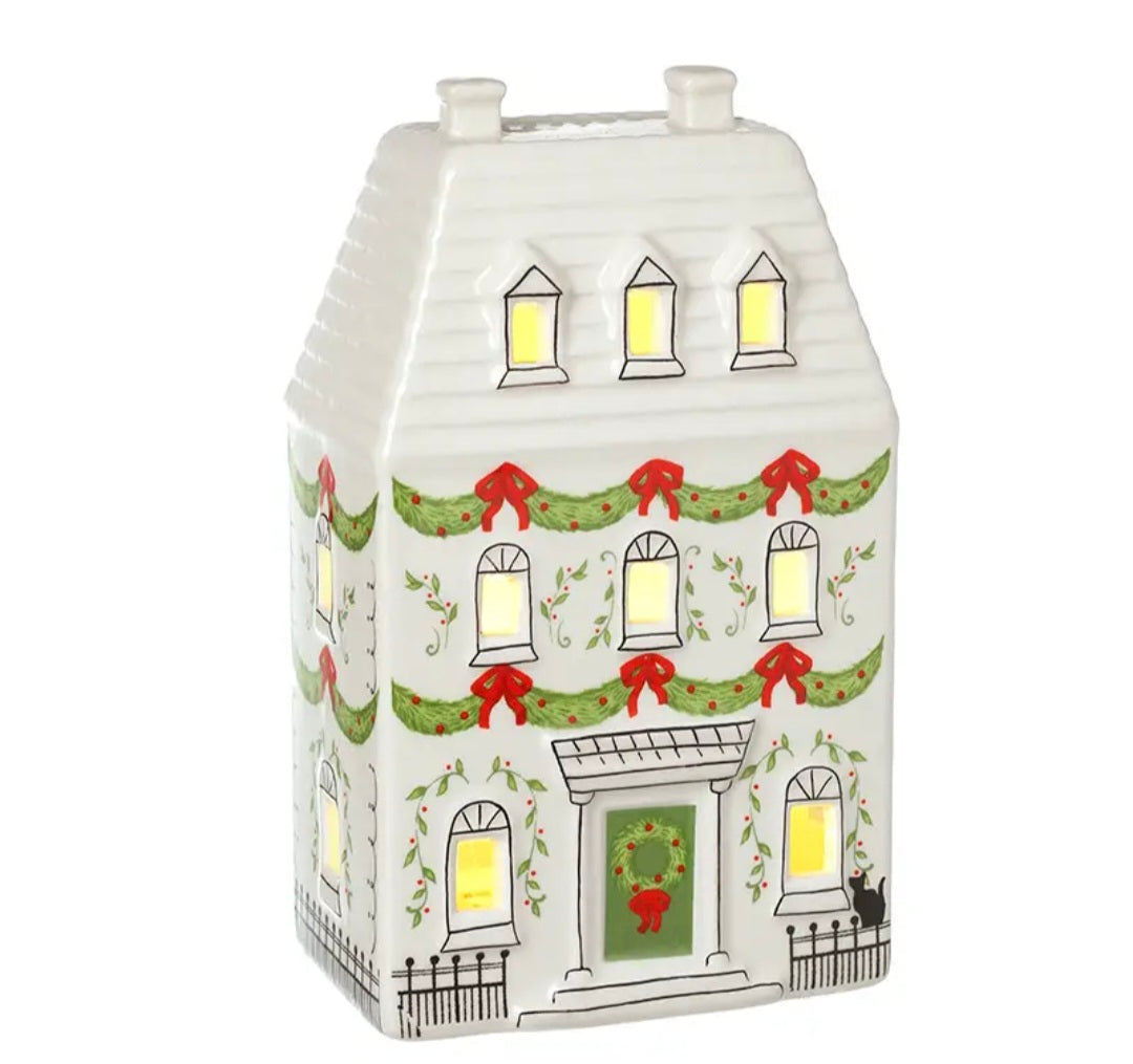 Christmas -Light Up Porcelain House with Garlands