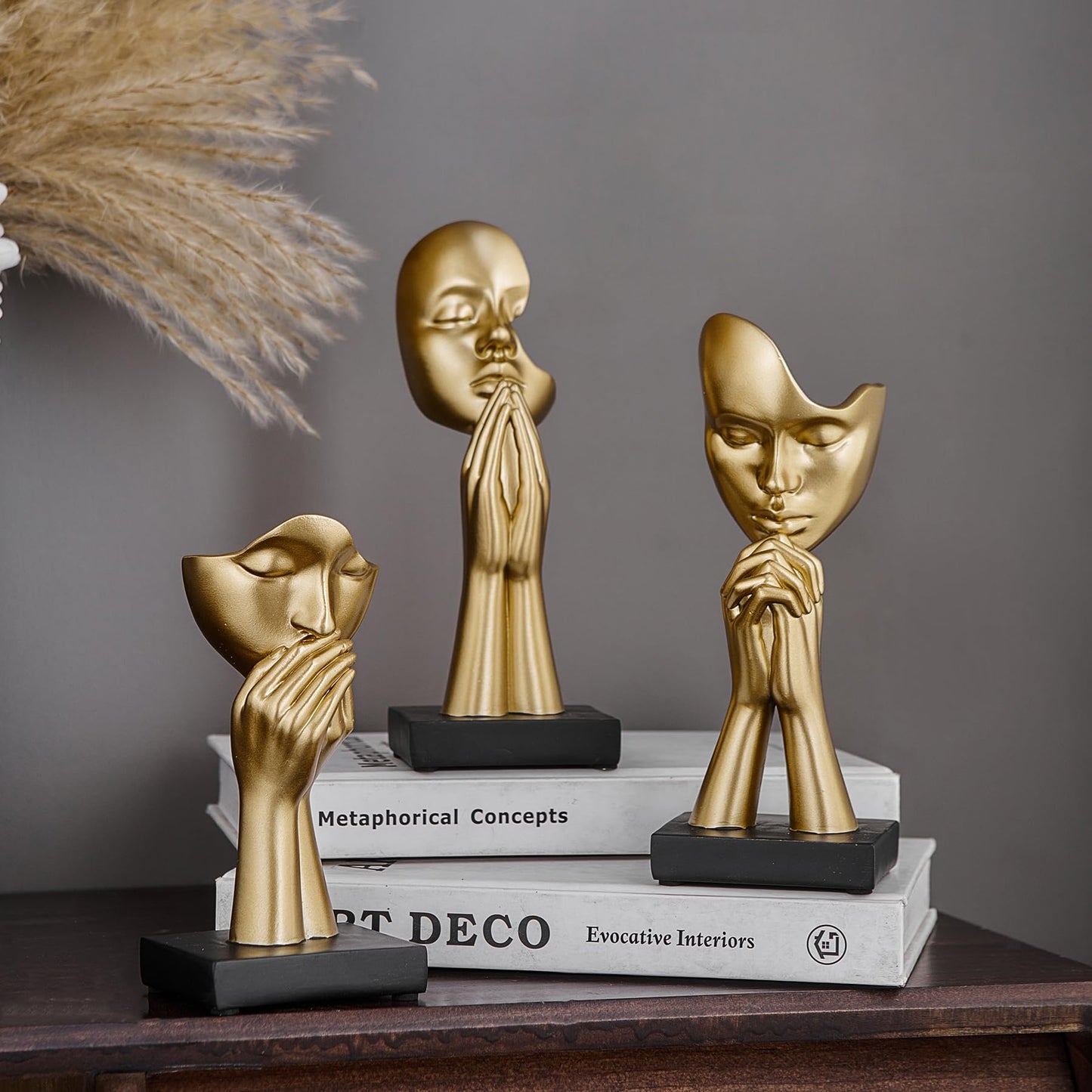 Gold Resin Prayer Statues Set of 3 - Modern Home Décor Ornaments