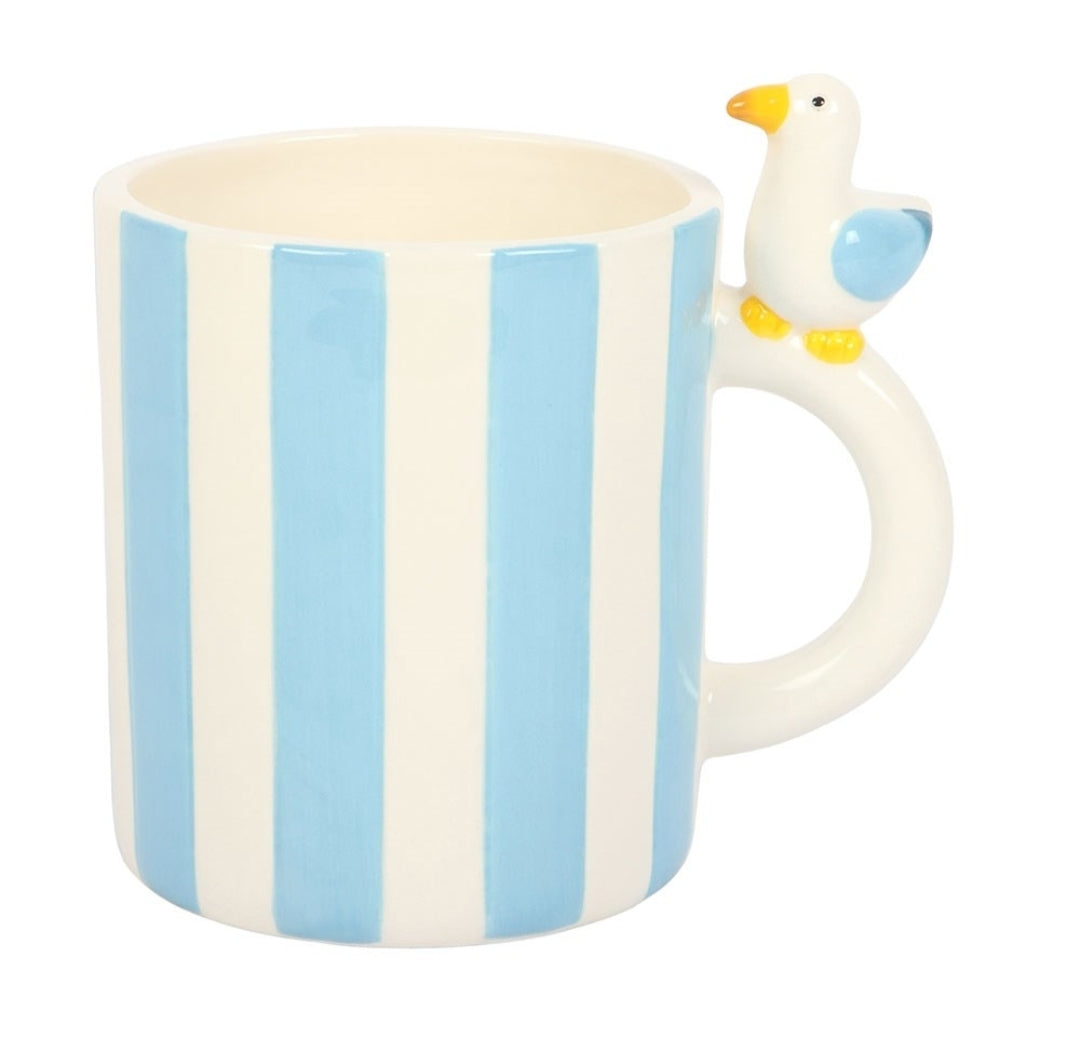 Striped Ceramic Mug With Seagull