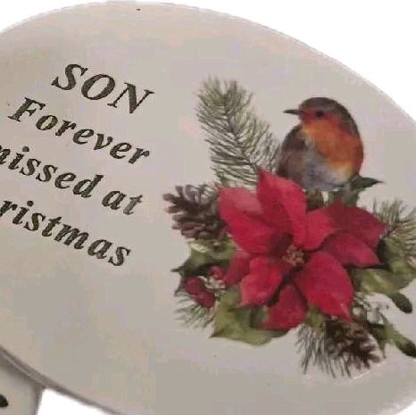 Christmas Poinsettia & Robin Remembrance Stake - Daughter 9cm, Festive Plaque for Ground with Long Stick, Perfect Gift Idea - Gifts Decor