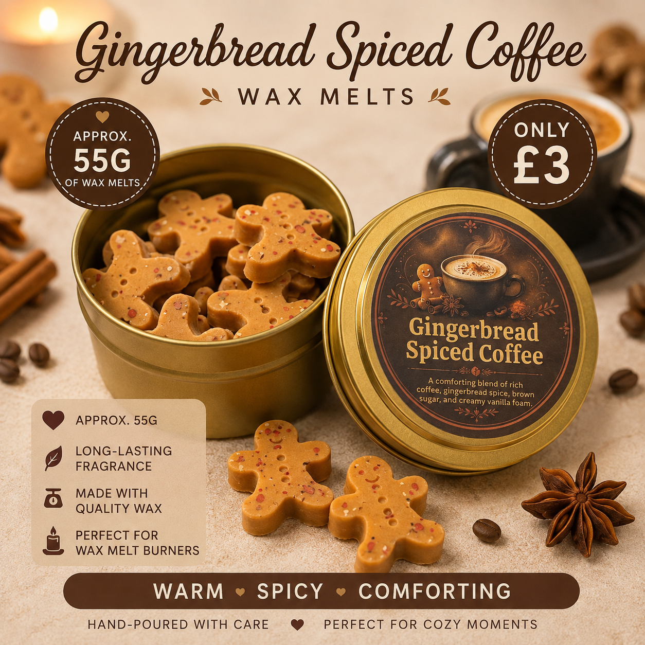 Gingerbread Blends Wax Melts in storage tin