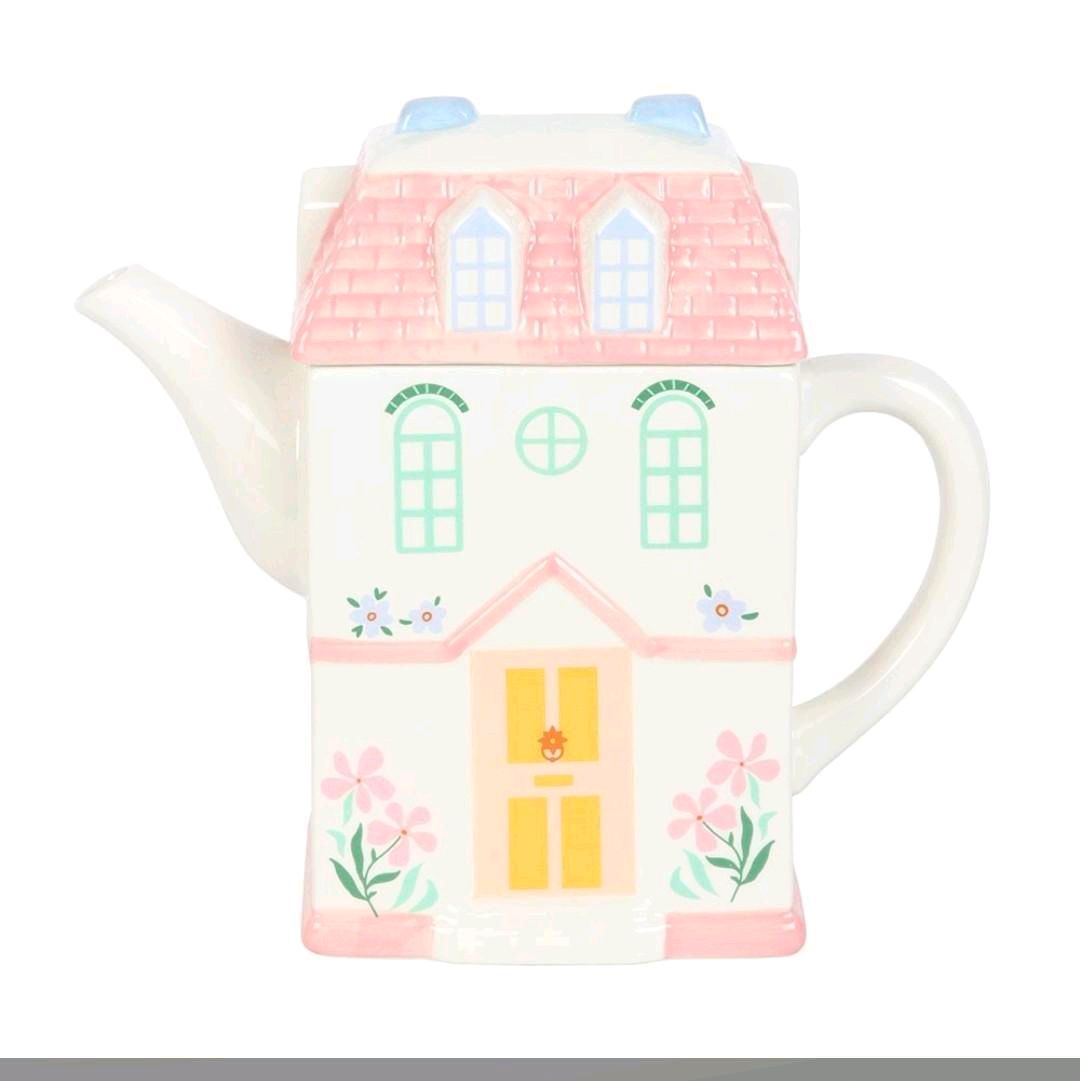 Pastel House Shaped Teapot for Kitchen and Dining Ceramic