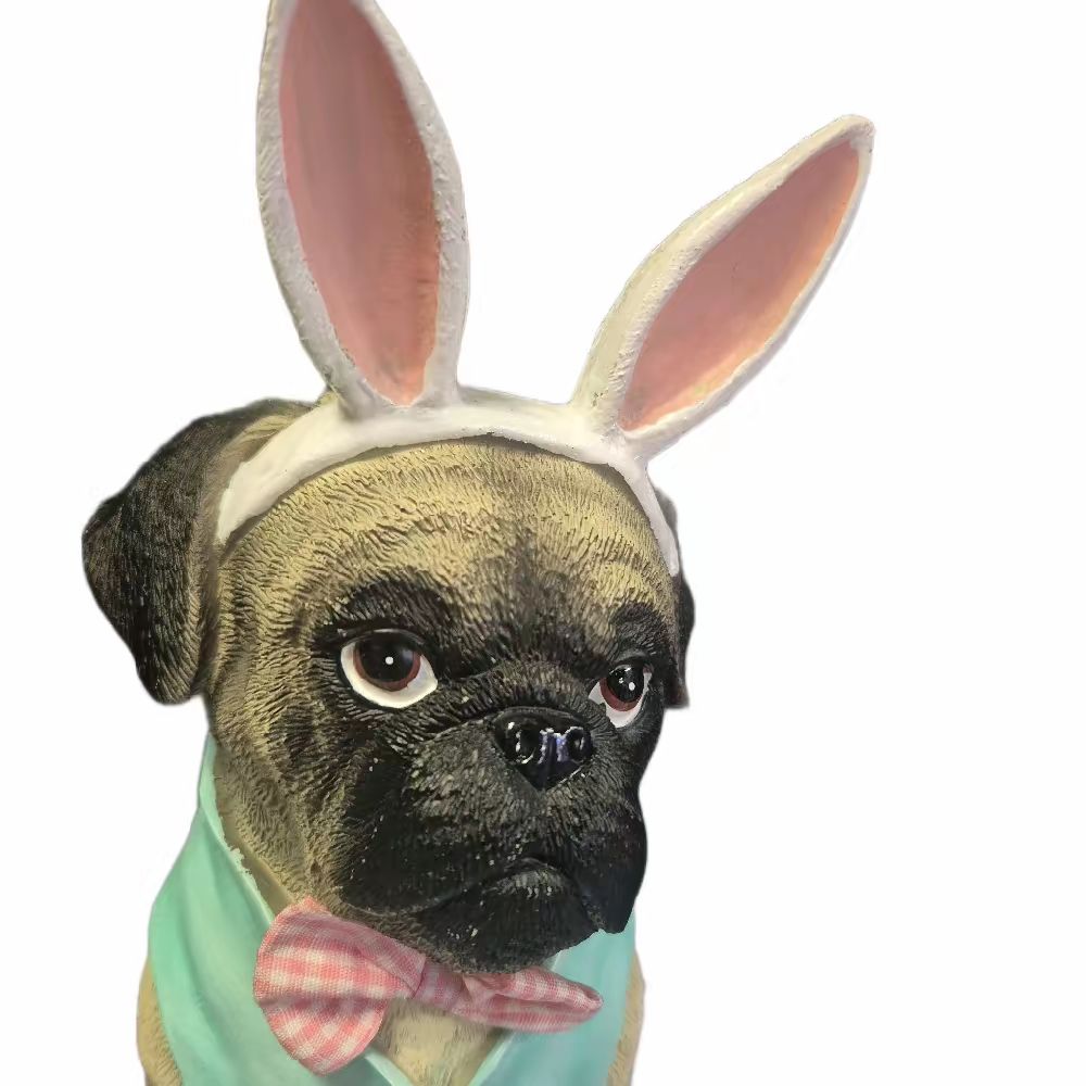 Pug Dog Resin Ornament with Bunny Ears