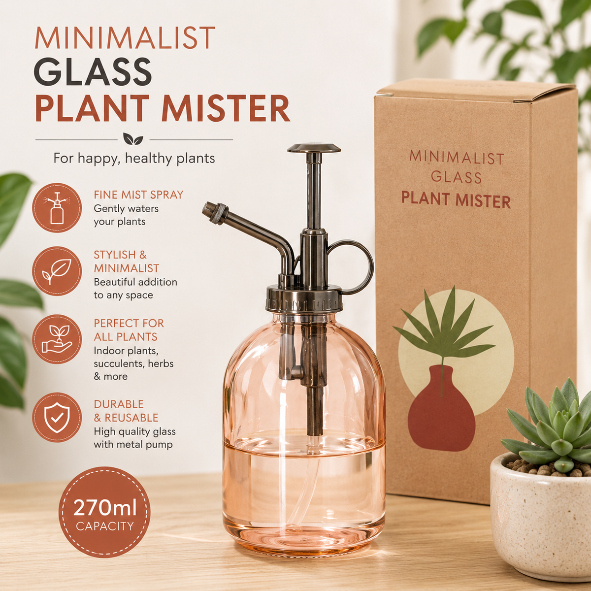 Pink Minimalist Glass Plant Mister