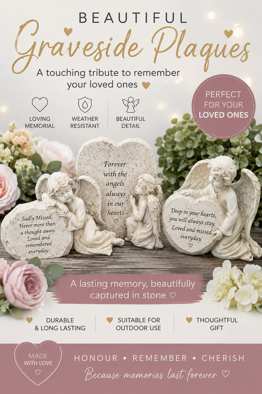 Graveside plaques with angel and verse, 3 designs