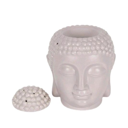 Large Grey Buddha Head Wax Oil Burner with Lid Decorative Aroma Diffuser for Home Use Ceramic