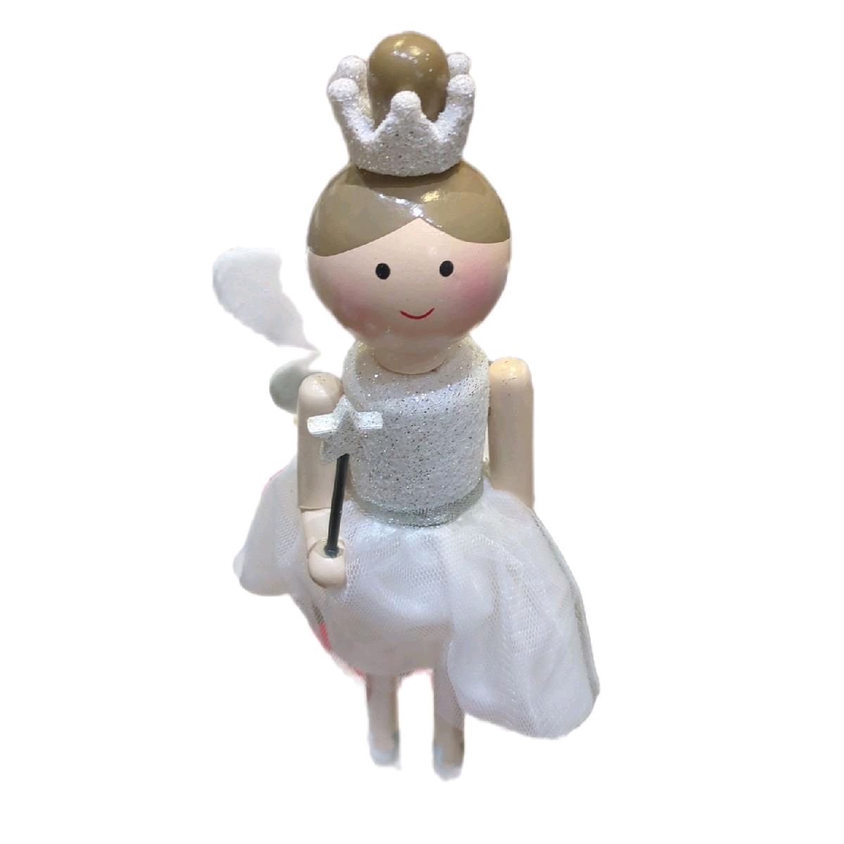 Festive Fairy Nutcracker Statue - Wooden Fairy Ornament in Silky Dress Design - Decor Room
