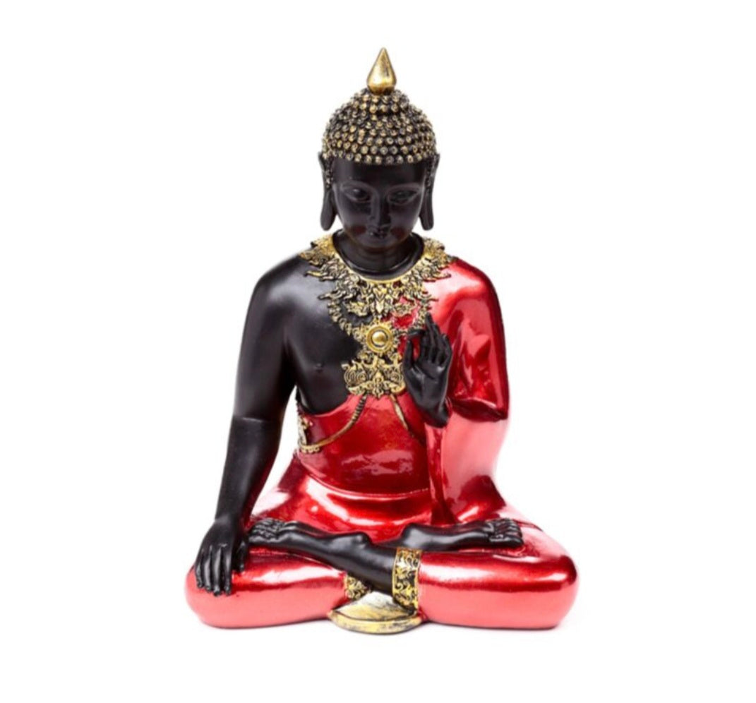 Red, Black & Gold Thai Buddha Meditation Resin Ornament (26cm)