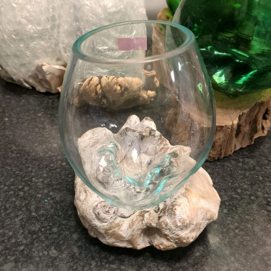 Recycled Glass Bowl & Driftwood Stand Tableware