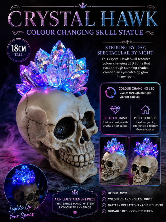 Crystal Hawk 18cm Colour changing Skull statue