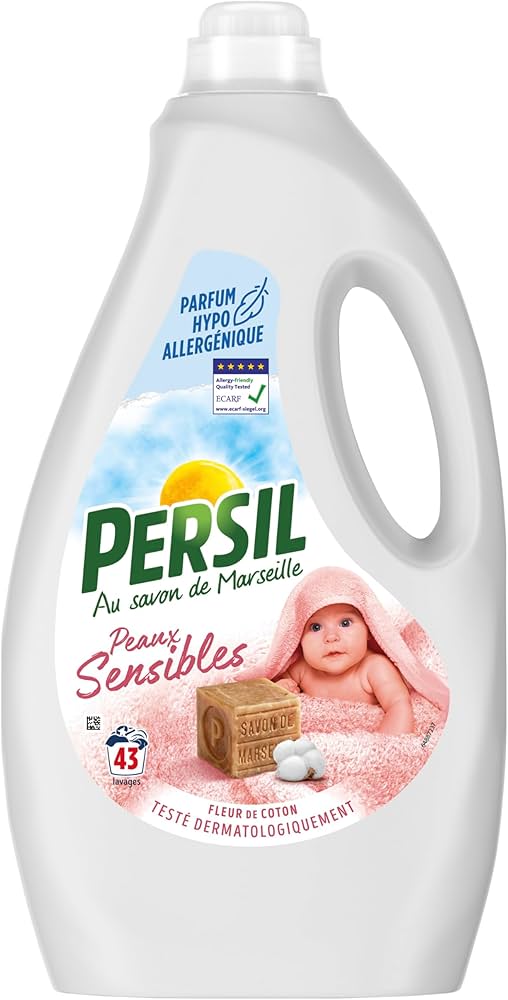 Persil Sensitive Liquid Detergent formulated with Marseille soap and a hypoallergenic cotton flower