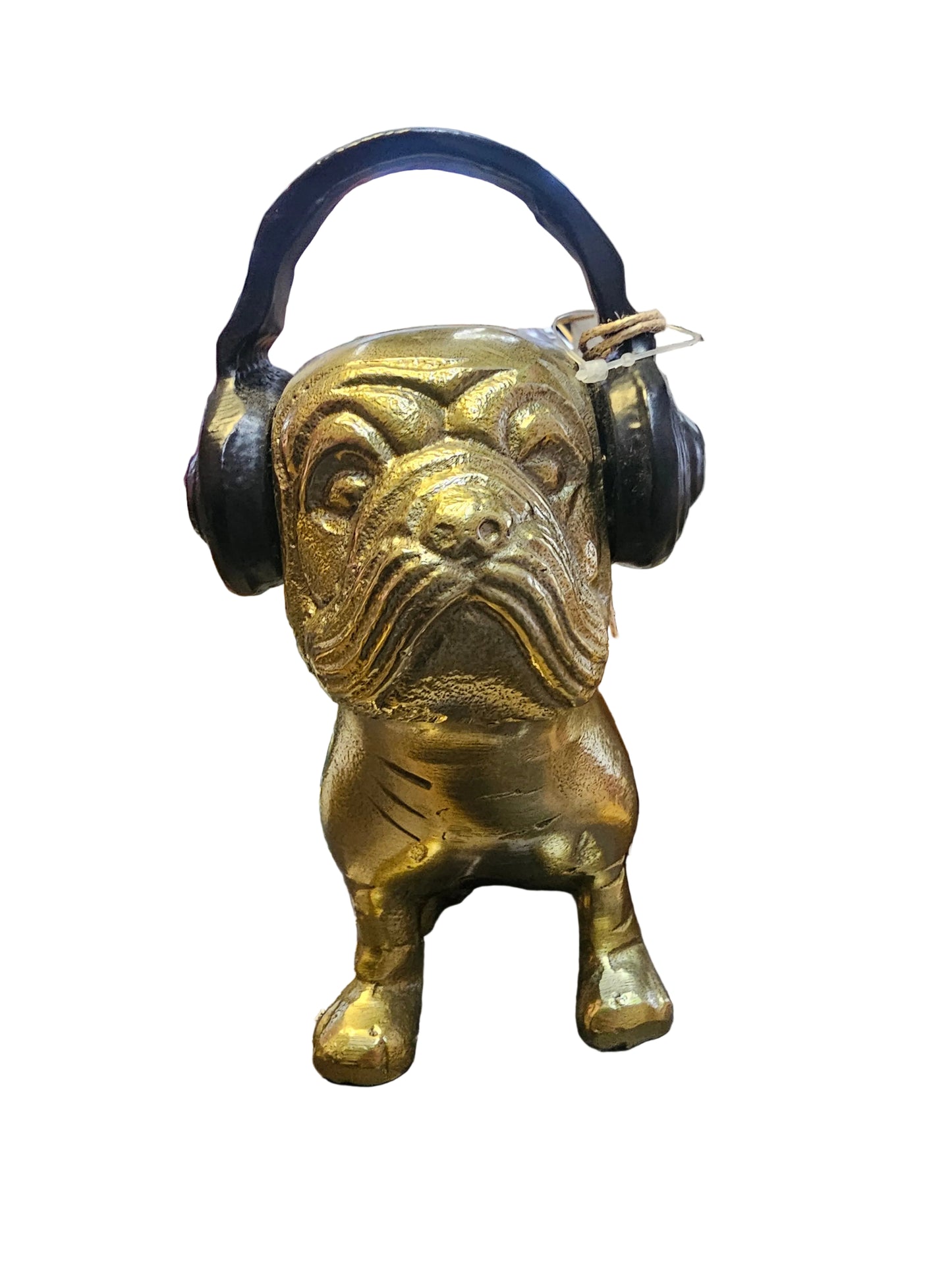Gold Bulldog Statue with Headphones