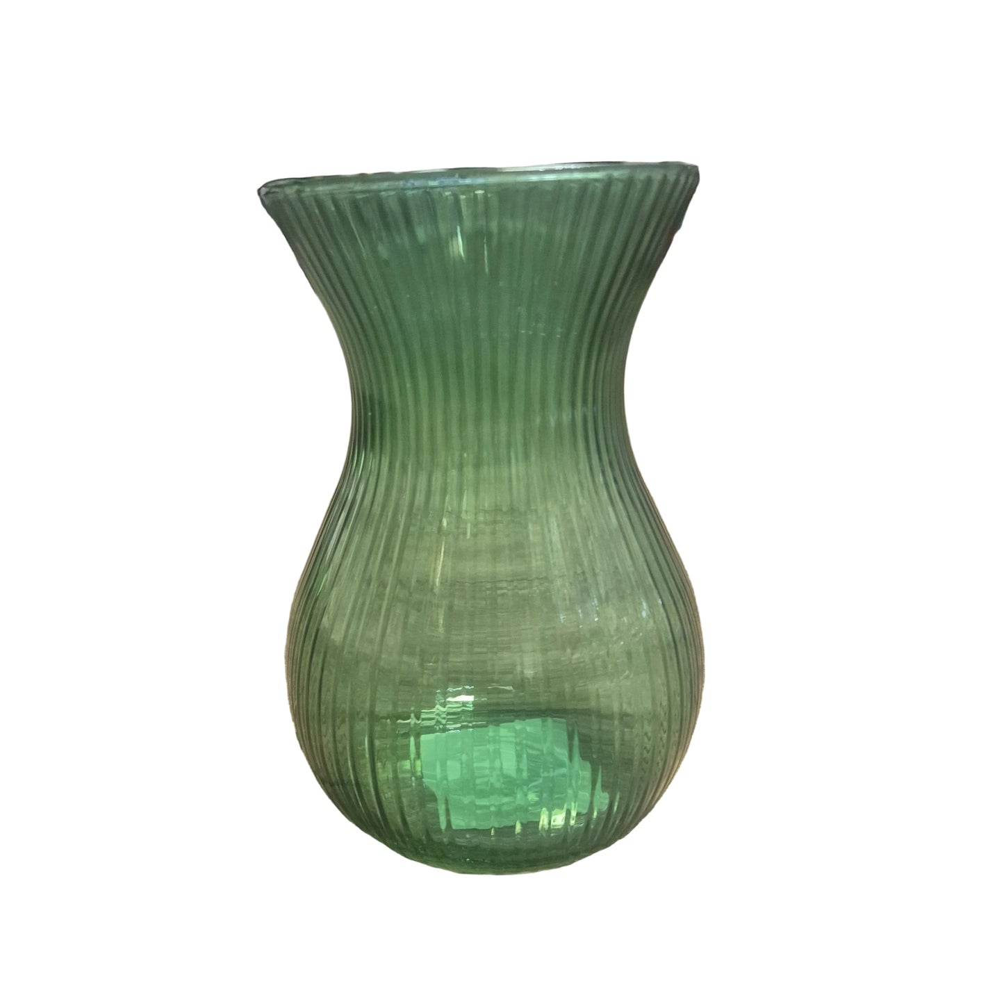 Vintage-style green ribbed glass vase