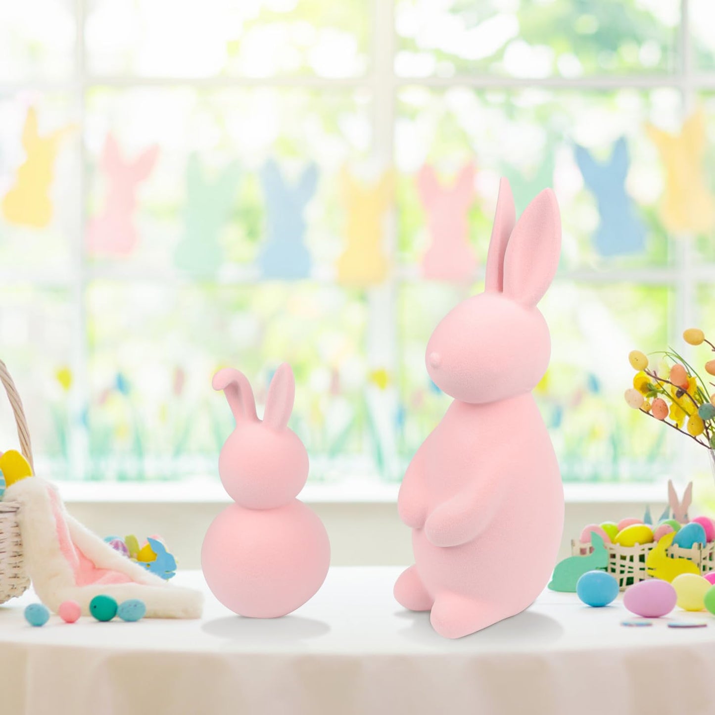 Bunny Figurines 2 Resin Rabbit Ornaments for Spring Home Party Décor