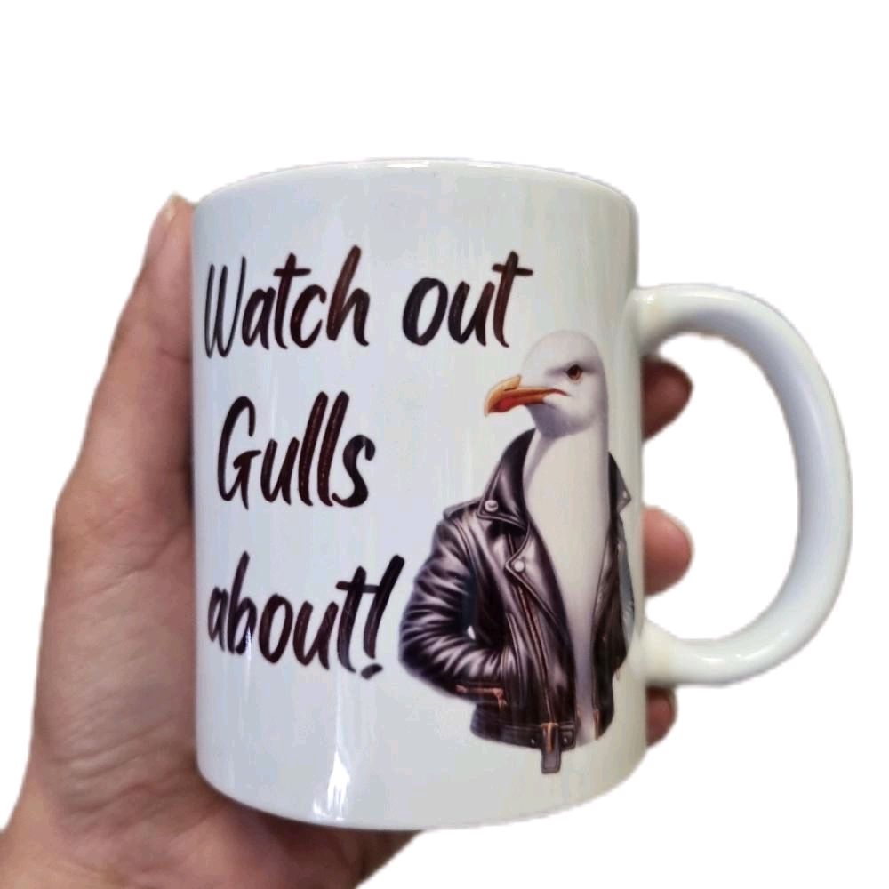 Watch Out Gulls About Coffee Mug - Unique Drinkware with Playful Phrase for Daily Coffee Routine & Coffee Enthusiast Collection Ceramic