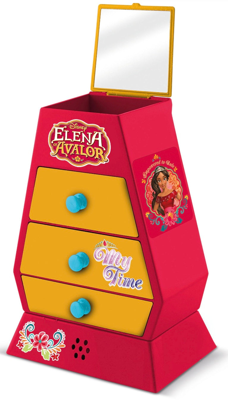 Disney Elena of Avalor Musical Locker, featuring a red and yellow design with three drawers.