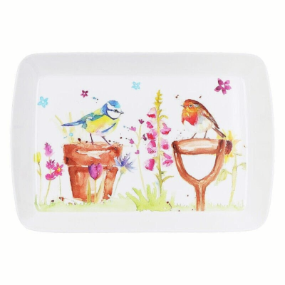 Snack Tray, Garden Birds design with Blue Tit & Robin, Jennifer Rose Gallery