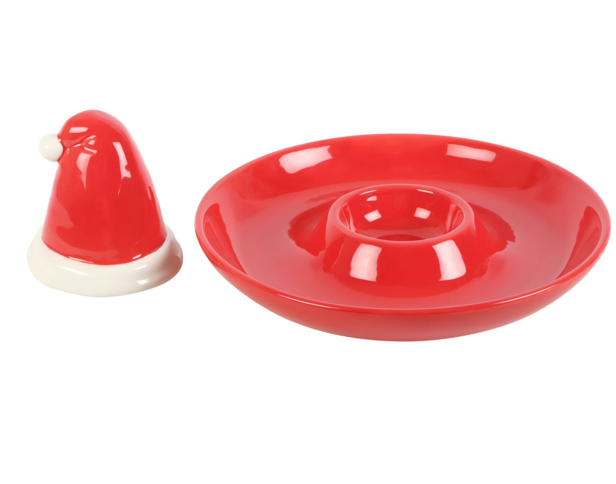 Red Santa Hat Chip and Dip Serving Dish