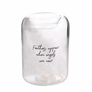 Glass Tealight Holder With Feather & Remembrance text