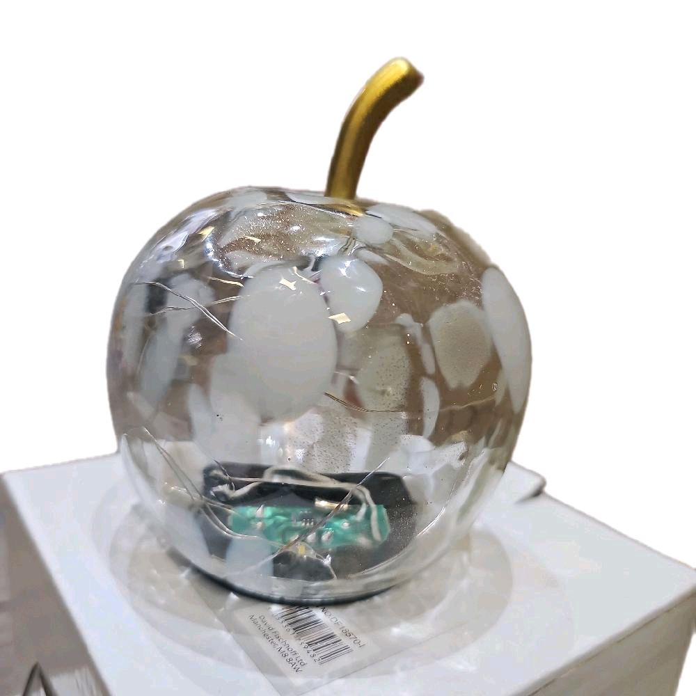 LED Battery Operated White Glitter Decorative Glass Apple - Perfect Addition to Any Room or Event