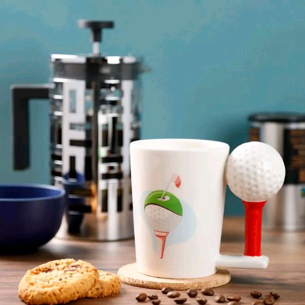 Golf Ball & Tee Ceramic Shaped Handle Mug Cup