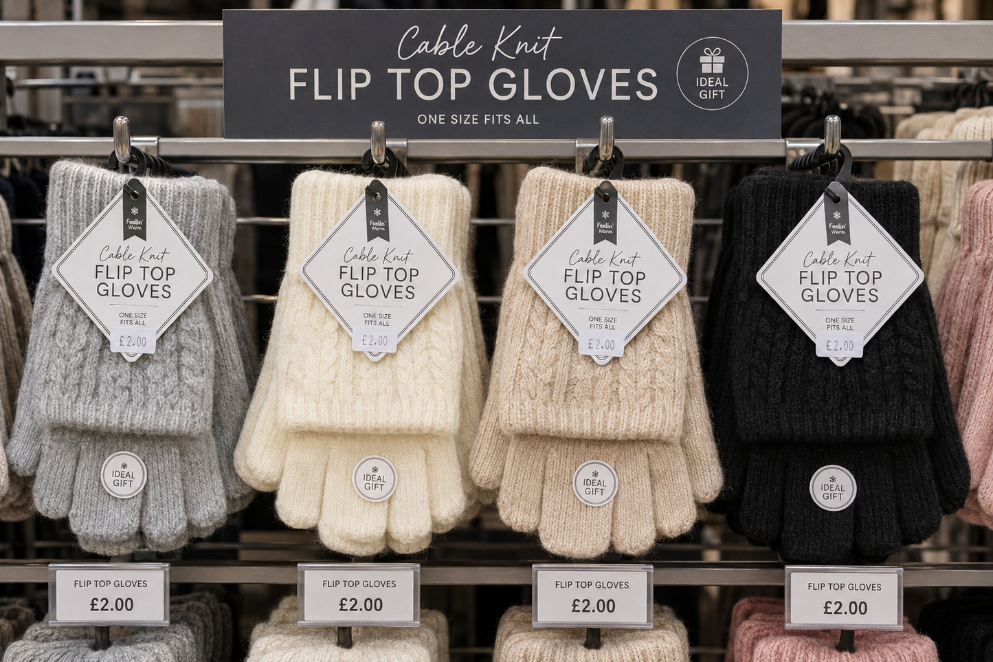 Ladies Cable Knit Flip Top Gloves for Winter Protection
