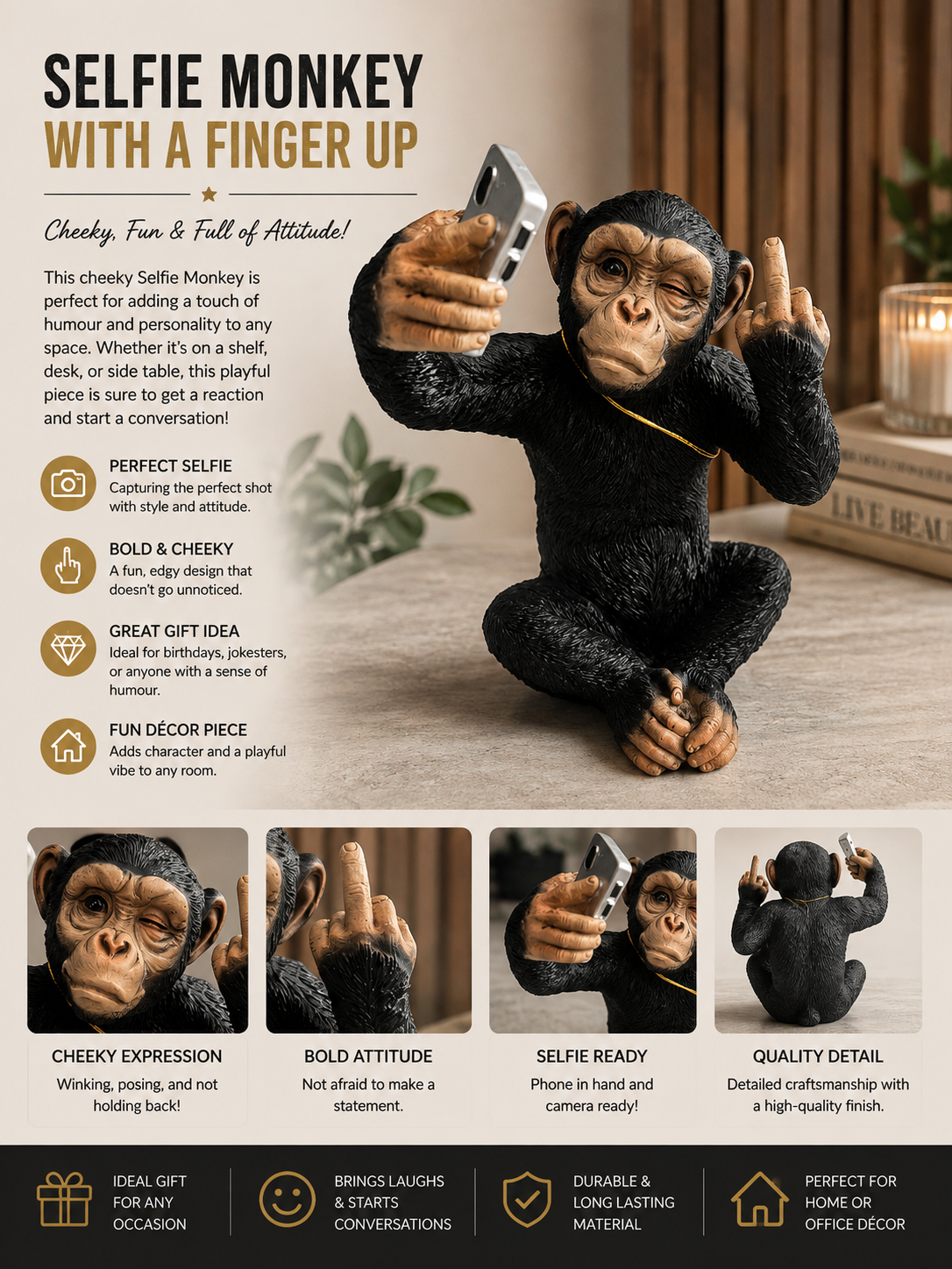 Selfie monkey with a finger up