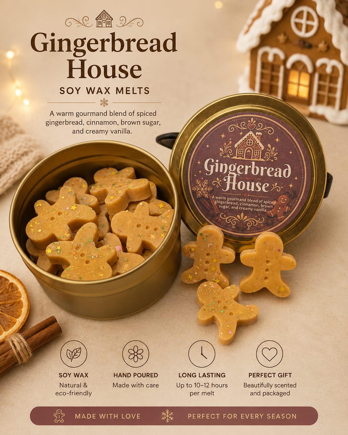 Gingerbread Blends Wax Melts in storage tin