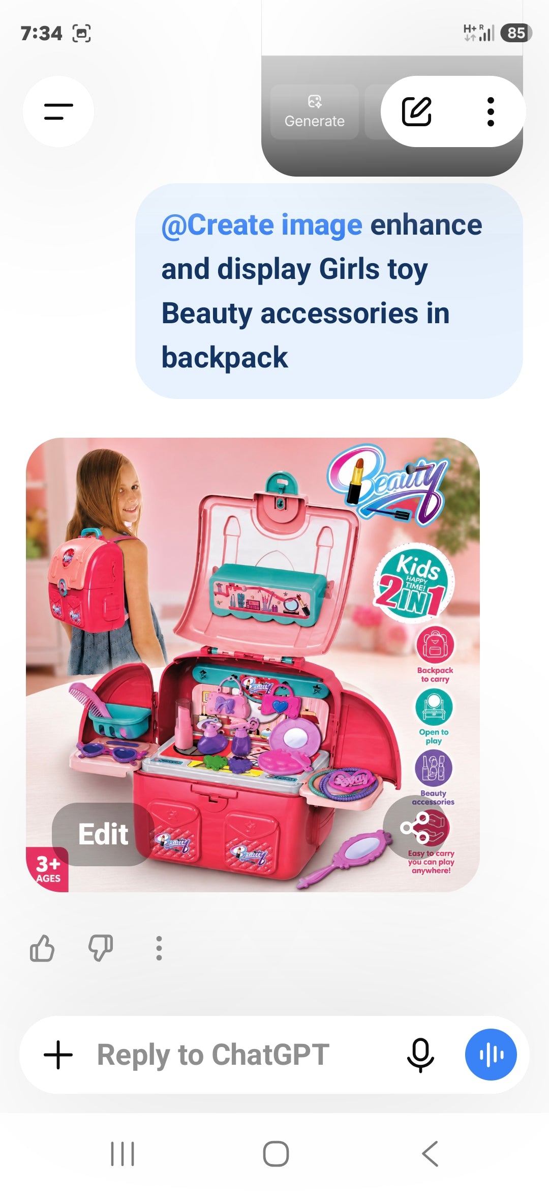 Girls toy Beauty accessories in backpack