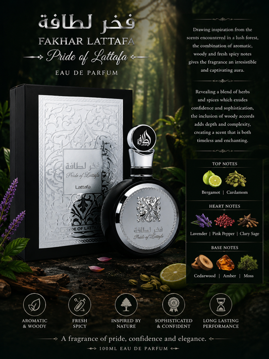 Pride of lattafa silver men's fragrance 100ml