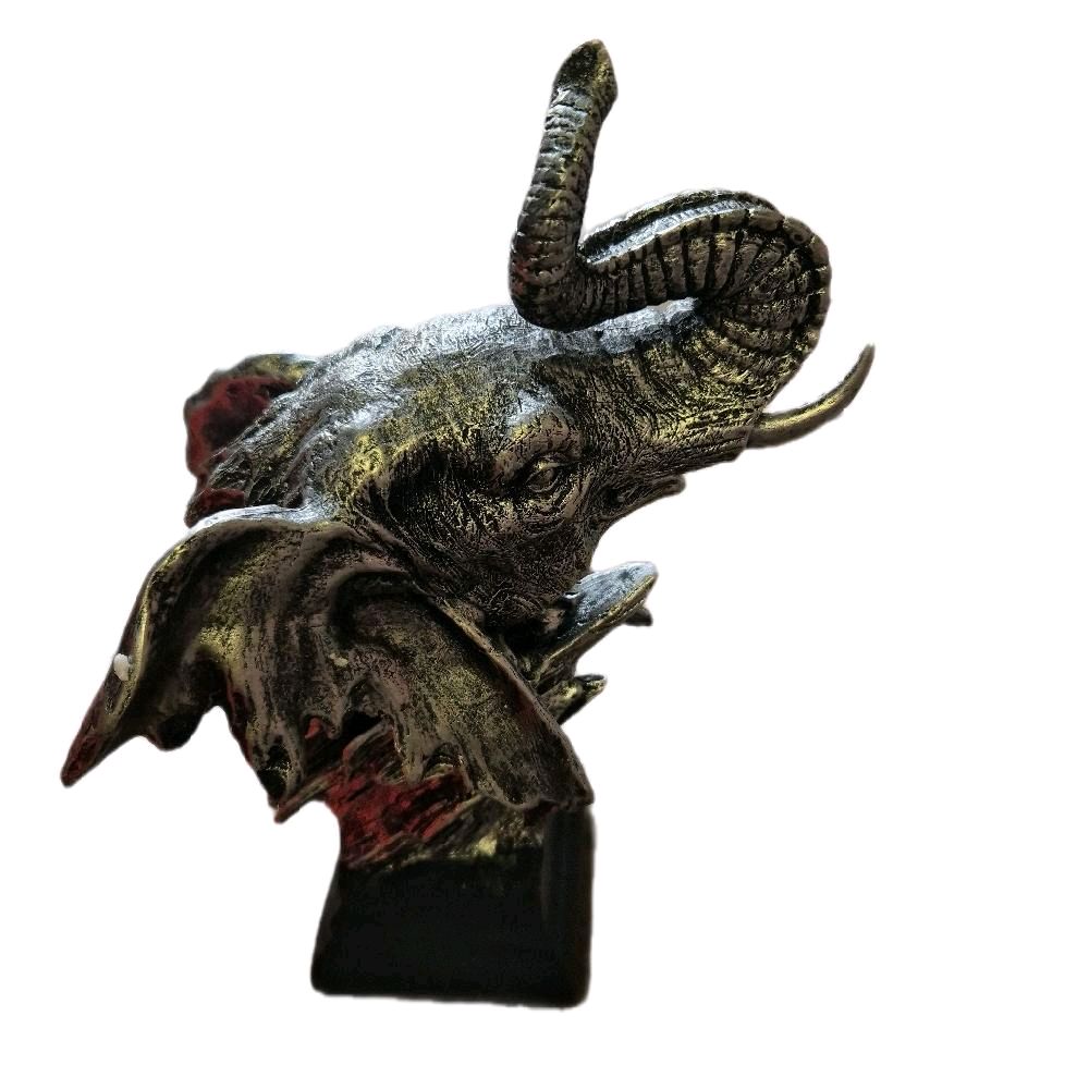 Elephant Head Figurine on Black Stand Pewter Colour Decorative Piece Ornaments