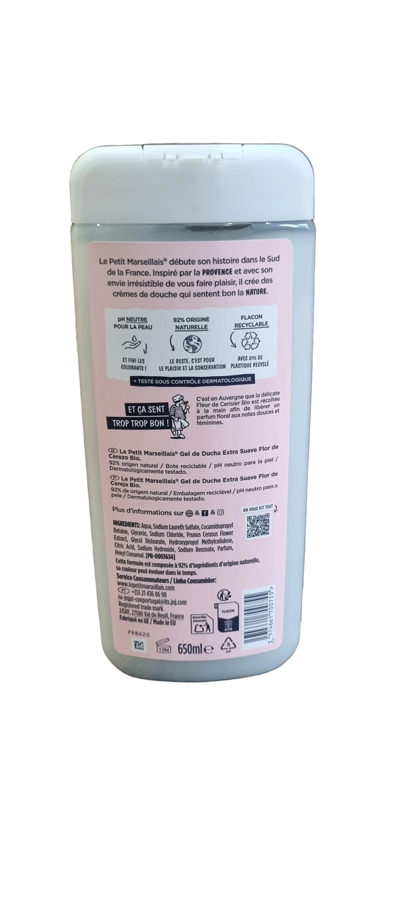 Le Petit Marseillais brand shower creams in Cherry Blossom and Sweet Almond Milk scents 650ml