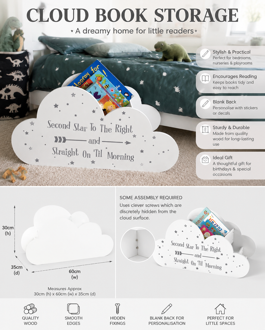 White Wooden Cloud Shaped Children's Bookshelf