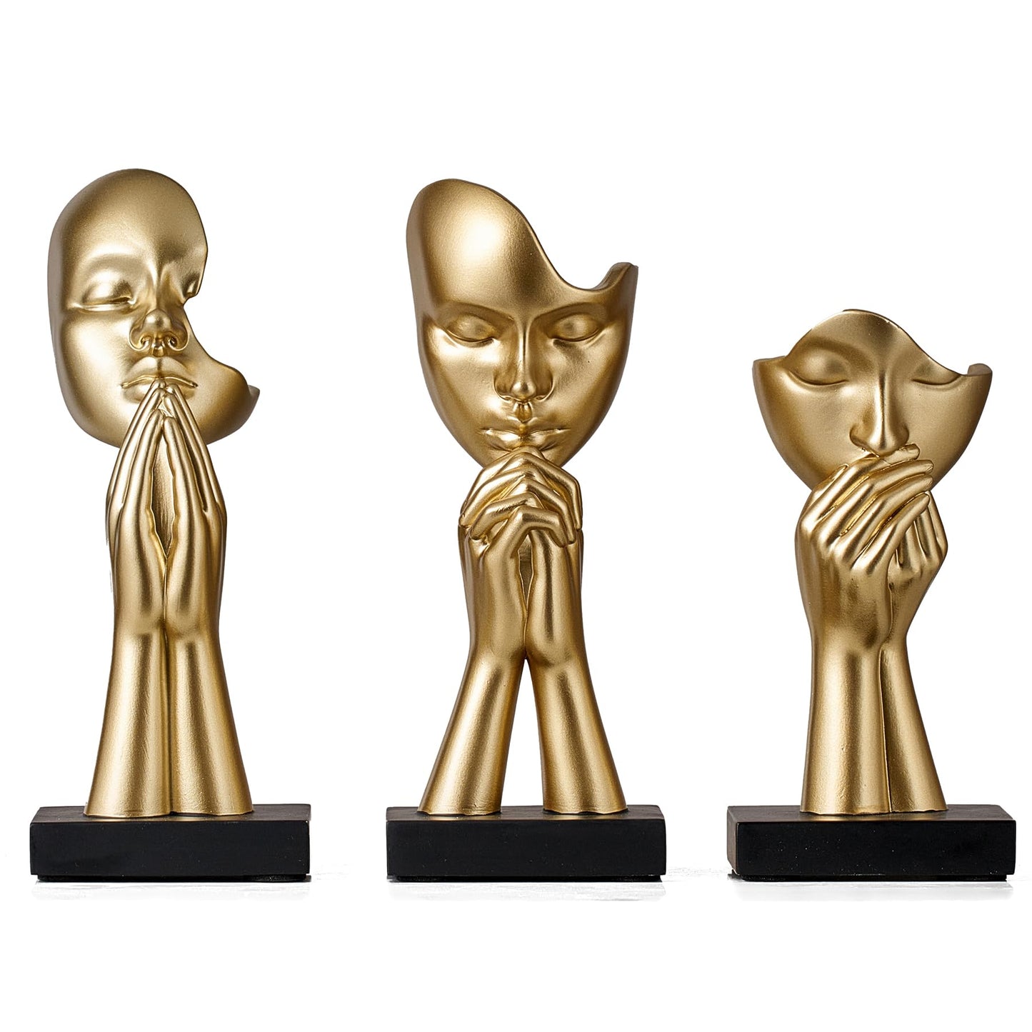 Gold Resin Prayer Statues Set of 3 - Modern Home Décor Ornaments