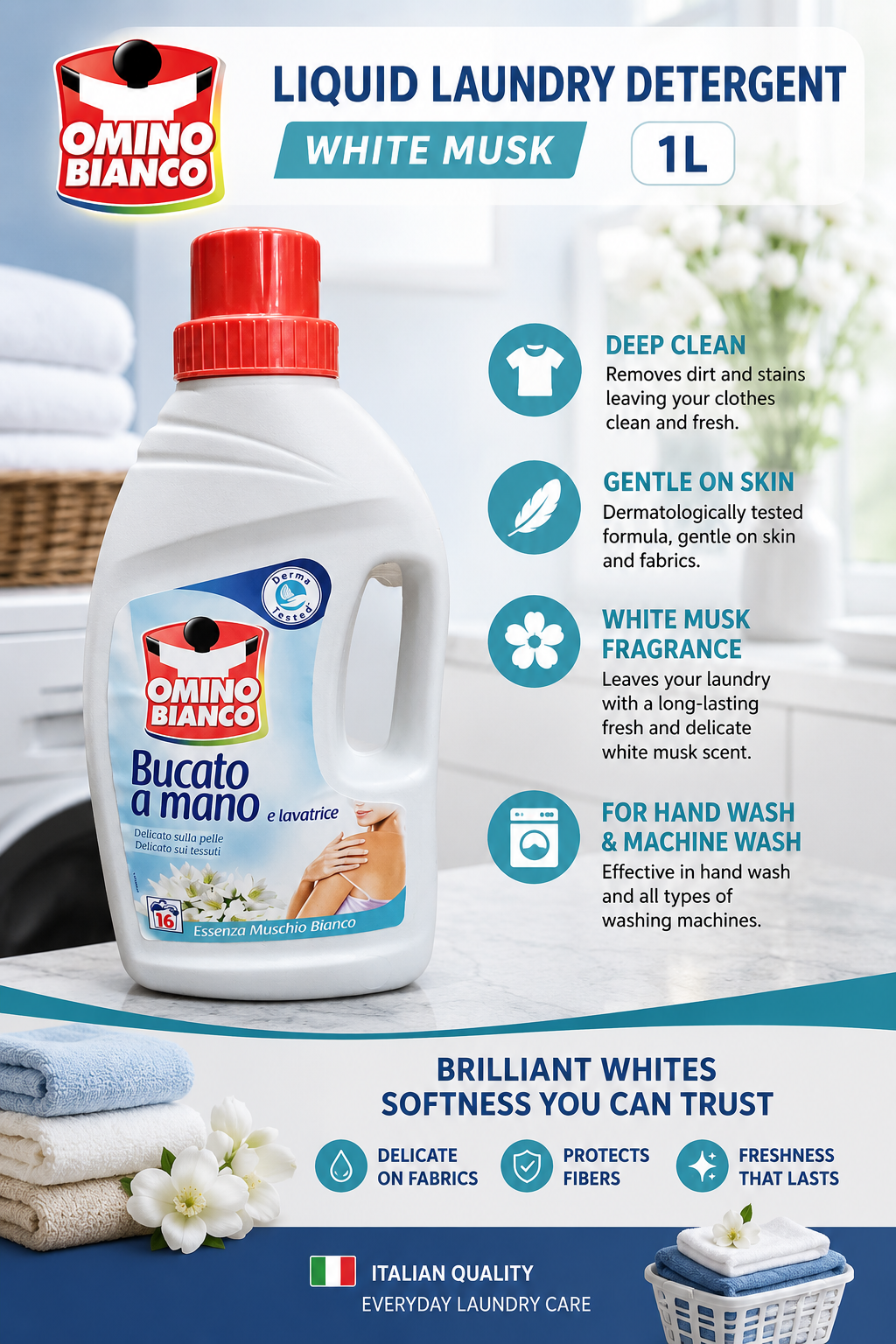 Omino Bianco Liquid Laundry Detergent White Musk 1L