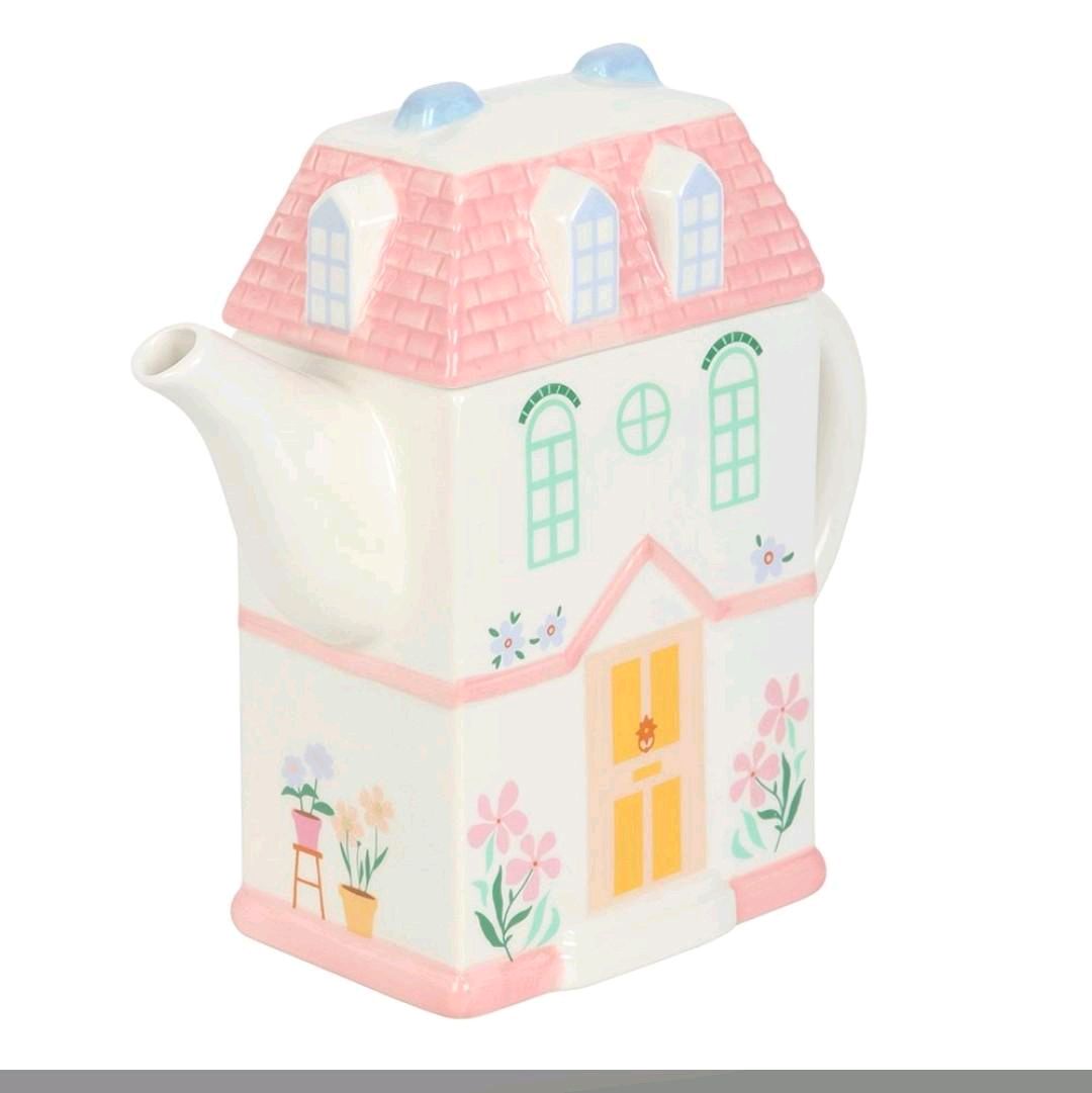 Pastel House Shaped Teapot for Kitchen and Dining Ceramic