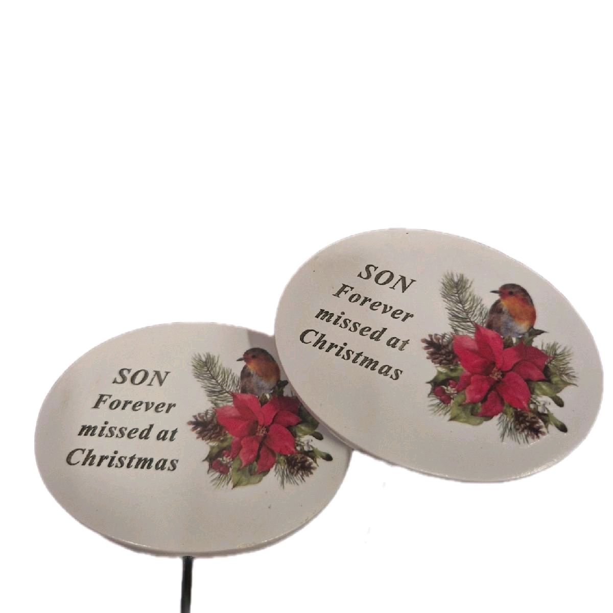 Christmas Poinsettia & Robin Remembrance Stake - Daughter 9cm, Festive Plaque for Ground with Long Stick, Perfect Gift Idea - Gifts Decor