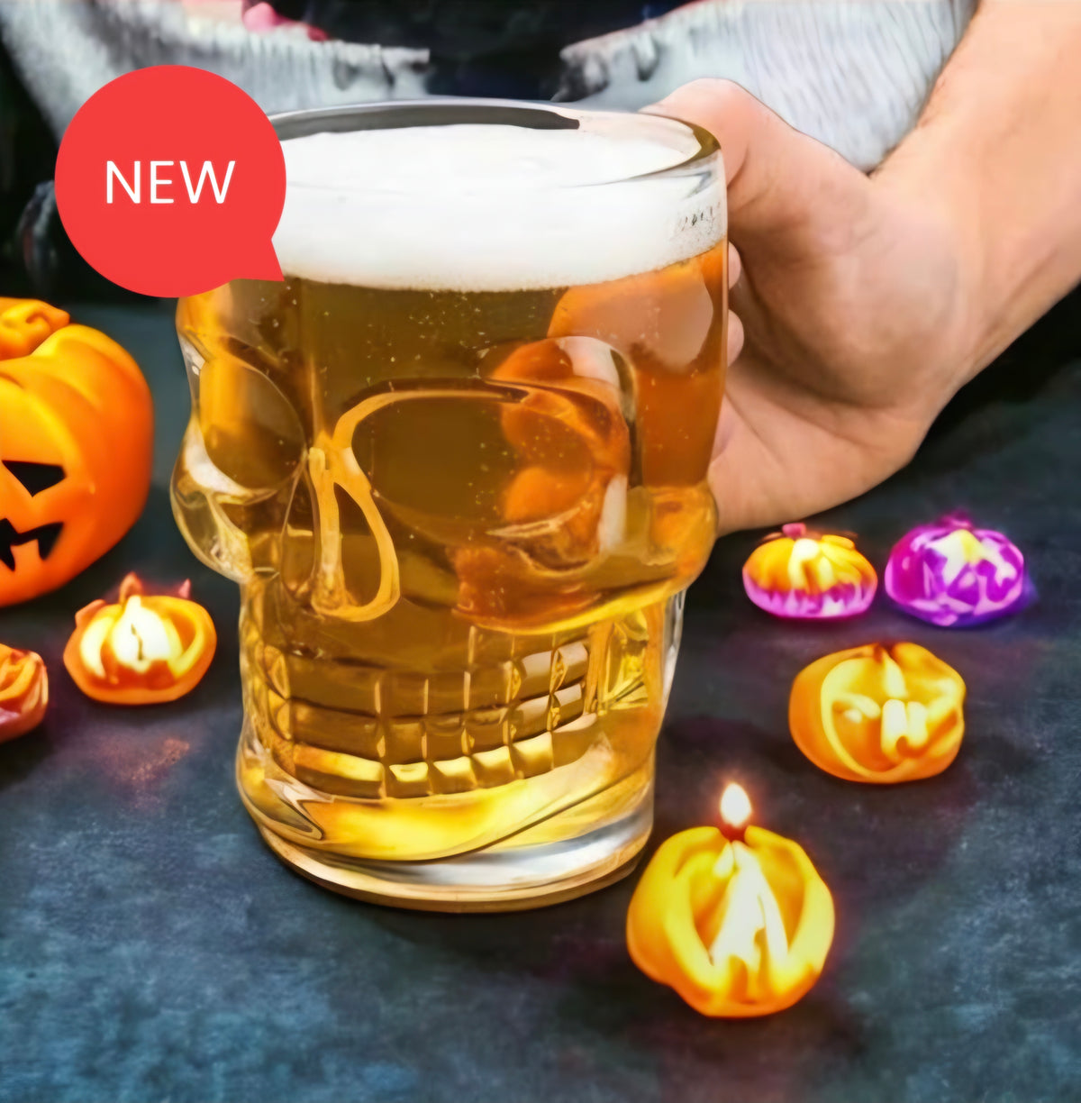 Glass Skull Head Shaped Stein Tankard Beer Glass With Handle – Perfect Fathers Day, Dad Gift