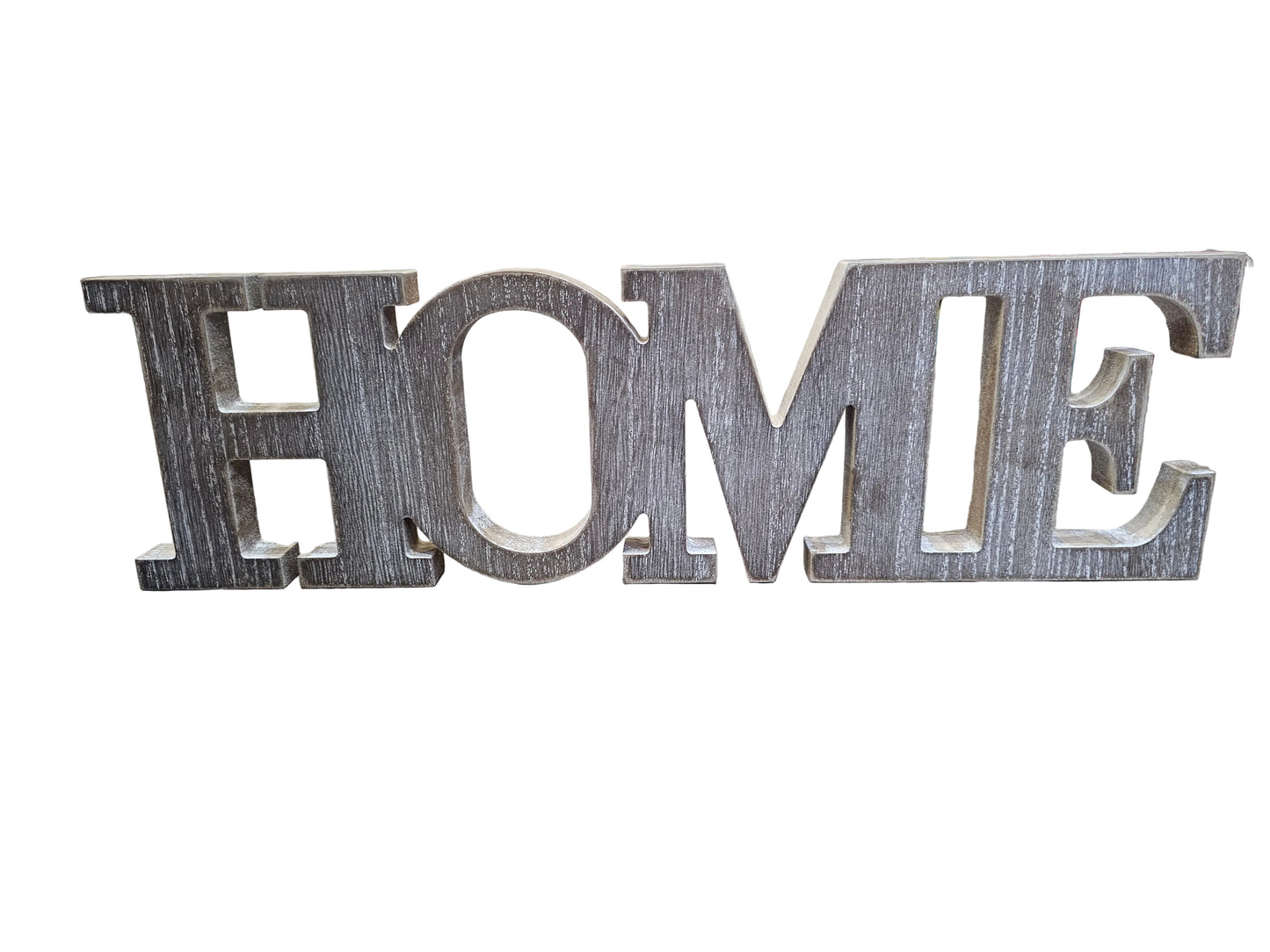 Rustic wooden "HOME" sign with a weathered finish