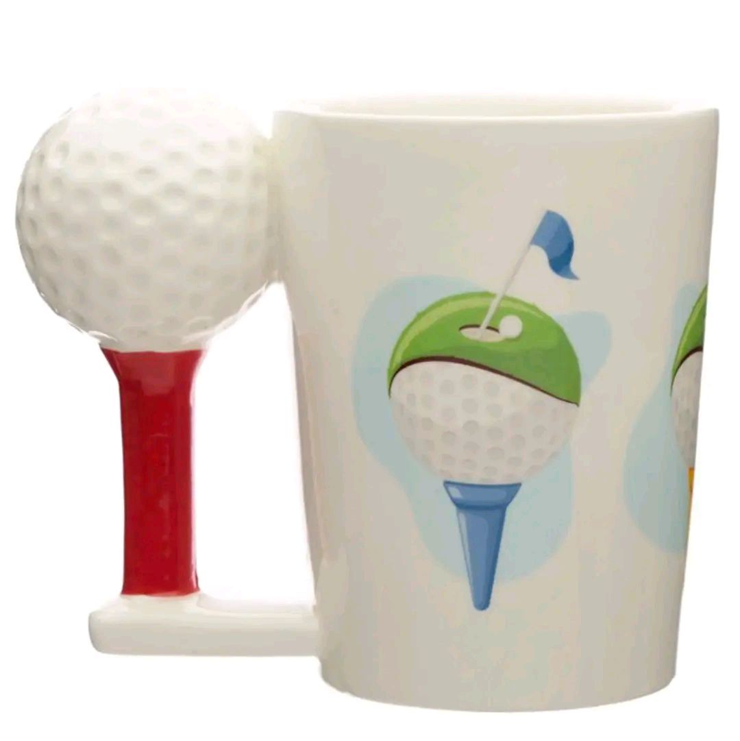 Golf Ball & Tee Ceramic Shaped Handle Mug Cup