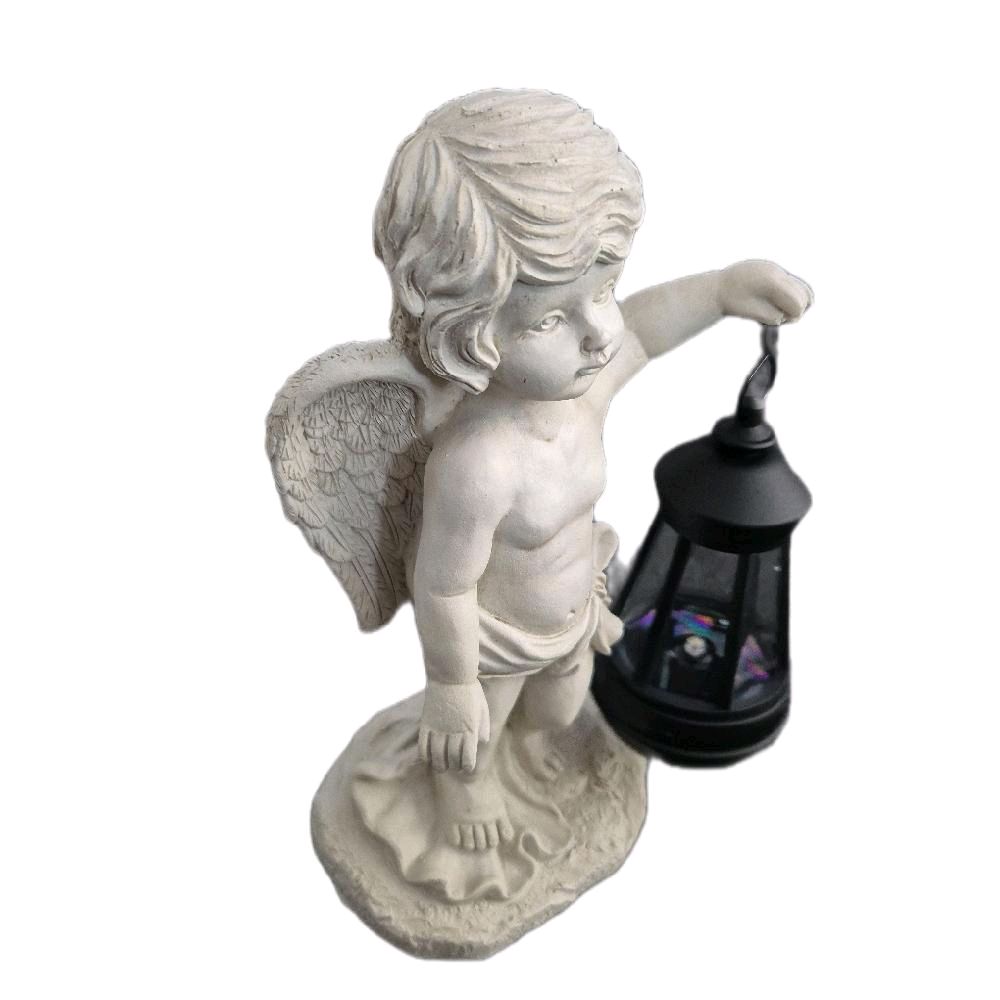 Solar Garden Statues Outdoor Ornaments Cherub with Solar Lantern Light Up Decorative Angel Figurine
