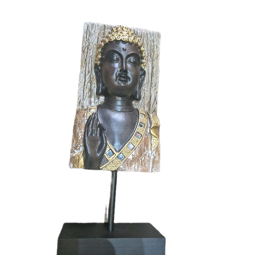 Buddha Ornament with Gold Accents on Stand - Decorative Art Piece Featuring Gold-Embellished Buddha Figures on Stands 1 supplied